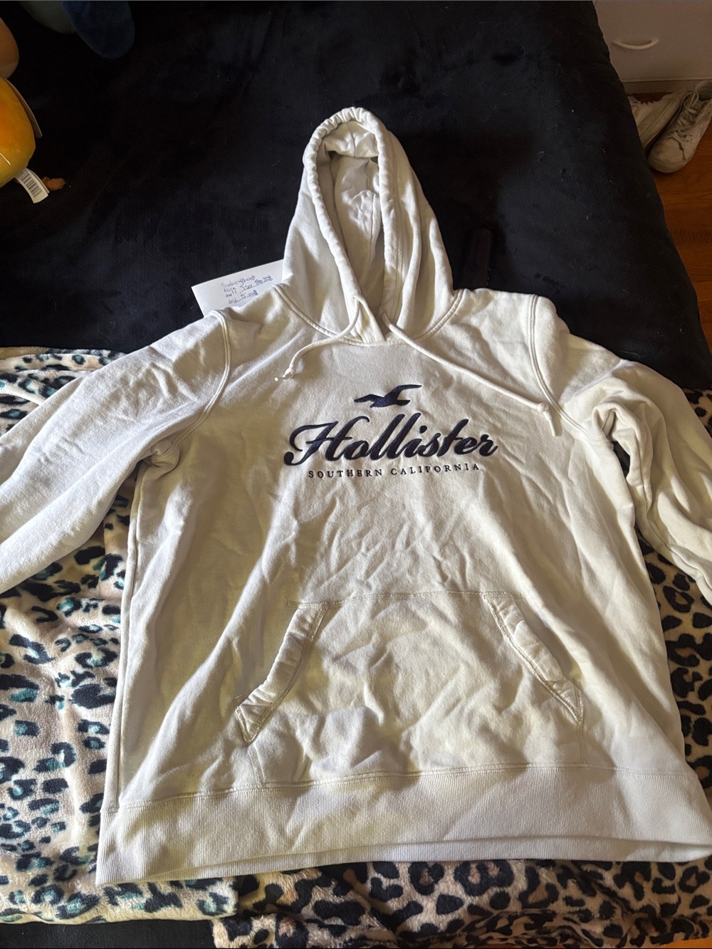 Hollister Cream Pullover Hoodie with Navy Logo